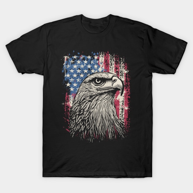 Vintage Distressed American Flag with Eagle T-Shirt by Yopi